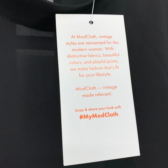 ModCloth Black Mock Neck Tiered Ruffle Cuff Semi Sheer Blouse Top Womens M NEW - Picture 6 of 7